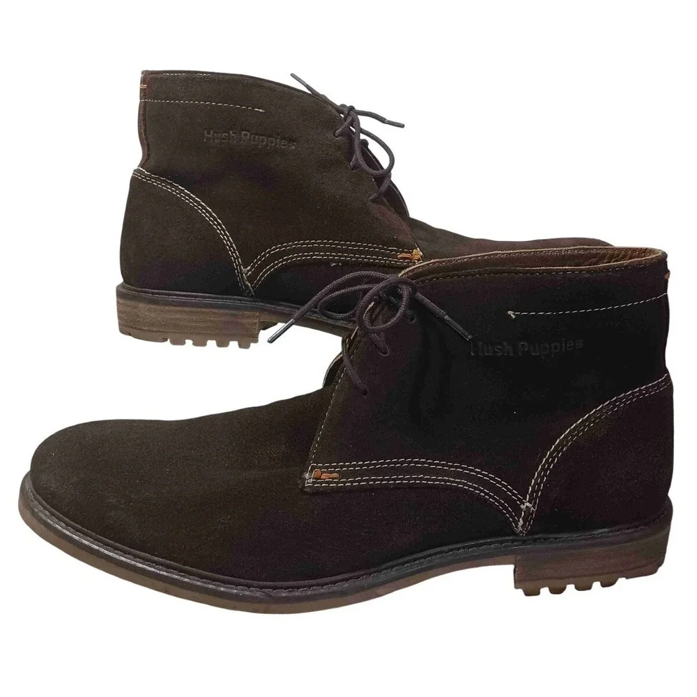 Hush Puppies Chukka Boots Mens 11.5 Brown Suede Lace-Up Rubber Sole Casual Shoes